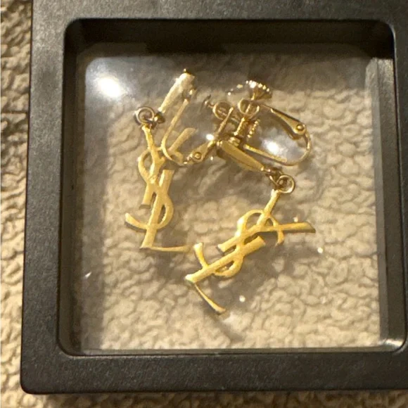 Yves Saint Laurent Gold Monogram Earrings - Picture 3 of 6